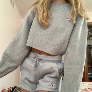 gray cropped champion sweatshirt